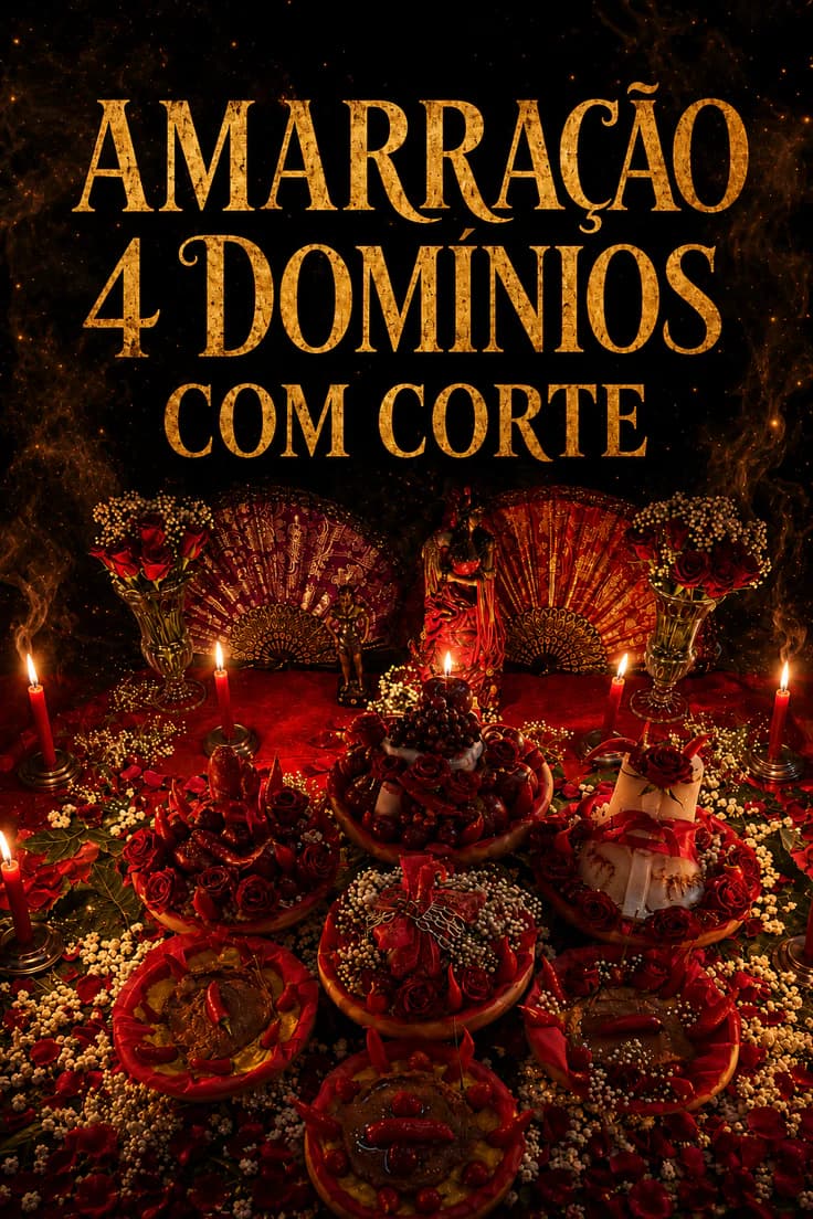 Trabalho espiritual Amarração 4 Domínios com Corte com rosas, velas e oferendas