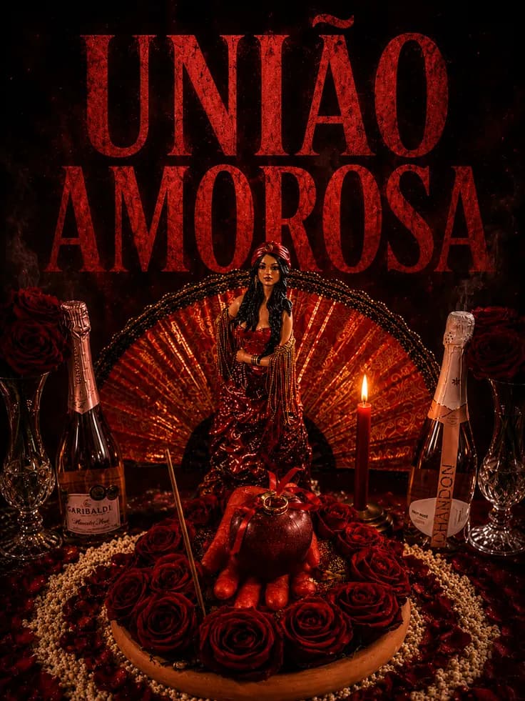 Trabalho espiritual União Amorosa com rosas, velas e champanhe